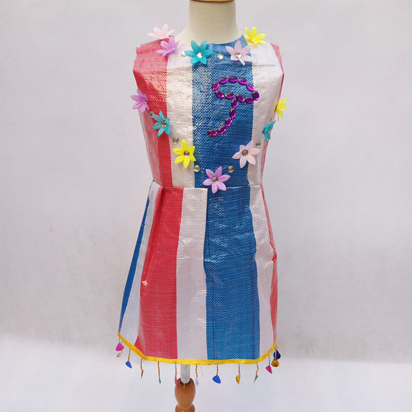 节日走秀时装秀儿童手工幼儿园衣服亲子制作服装材料diy女童环保三彩