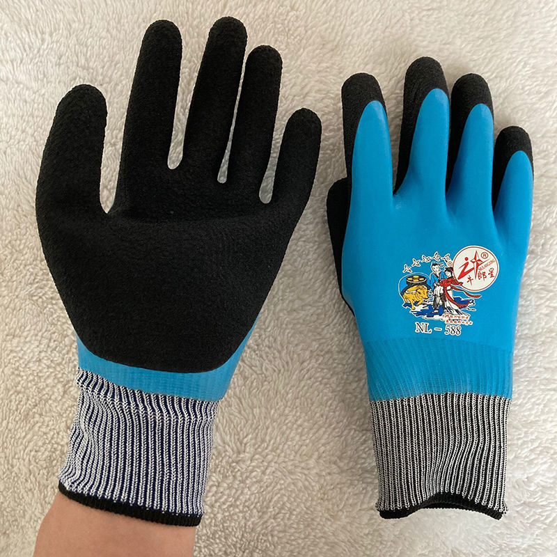 全胶满挂牛郎星nl588防水双层发泡劳保手套加厚耐磨用防滑男6双牛郎星