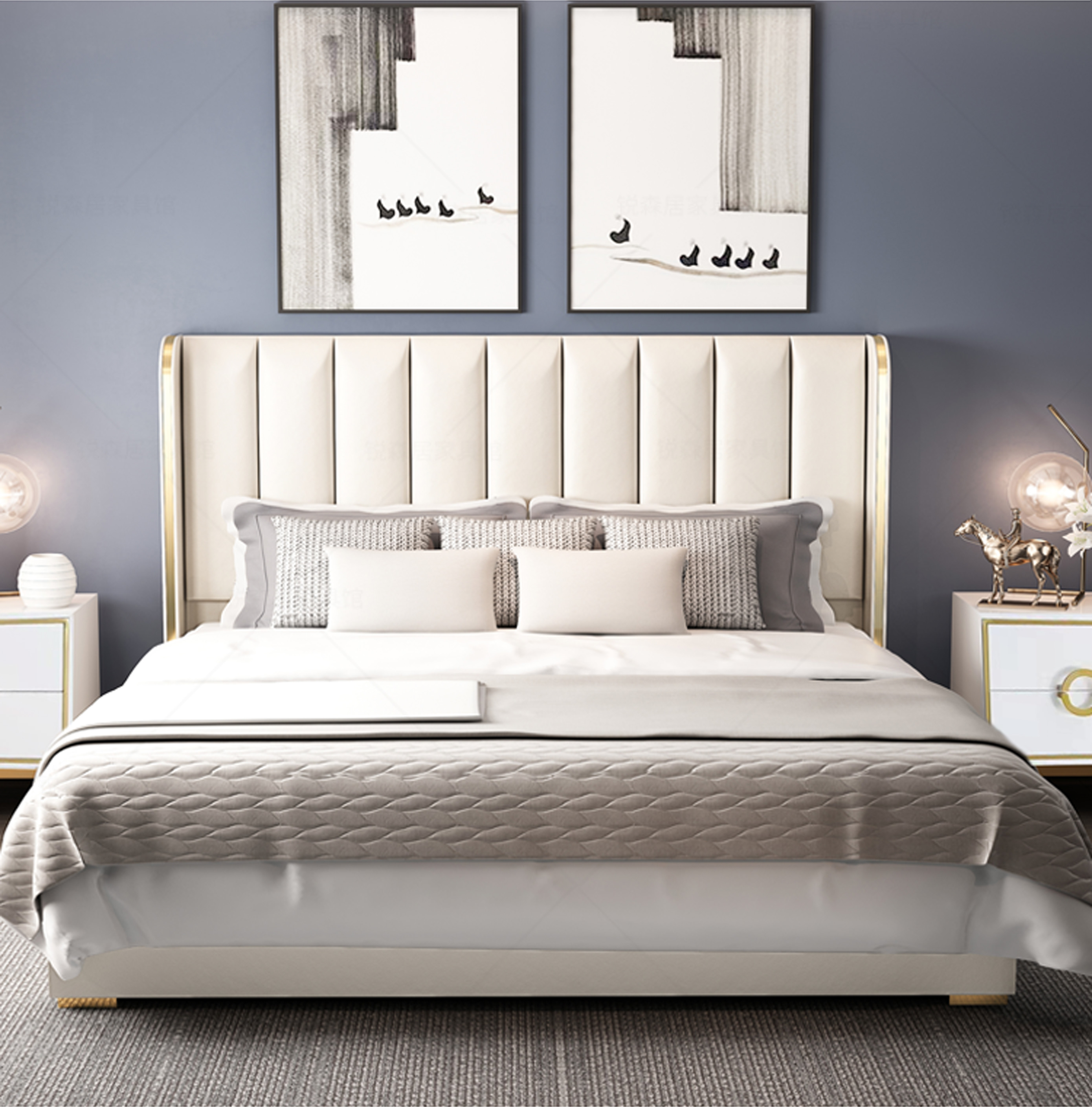 轻奢床ins网红双人床后现代简约主卧大床北欧婚床1.8米港式真皮床