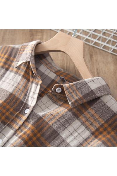 YIBUSHENG磨毛格子衬衫女复古设计感小众宽松2021年春秋装新款长袖叠穿外穿