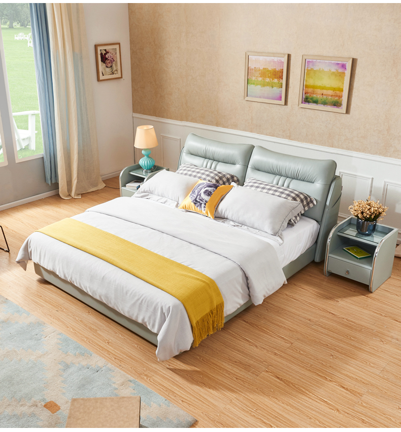 掌上明珠真皮软床15m18米大小户型卧室牛皮床皮艺床床头柜床垫