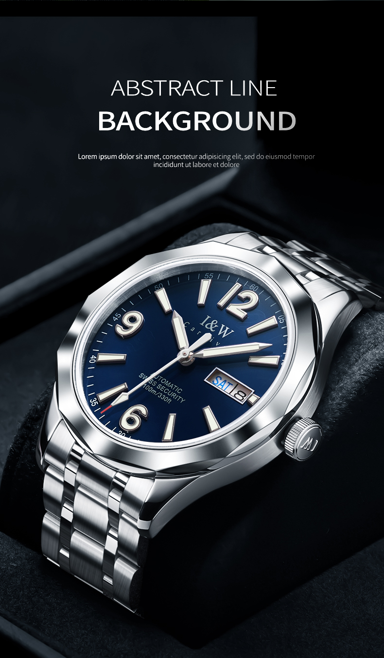 瑞士爱沃驰i&w carnival男士手表全自动机械表 男表100米防水夜光进口