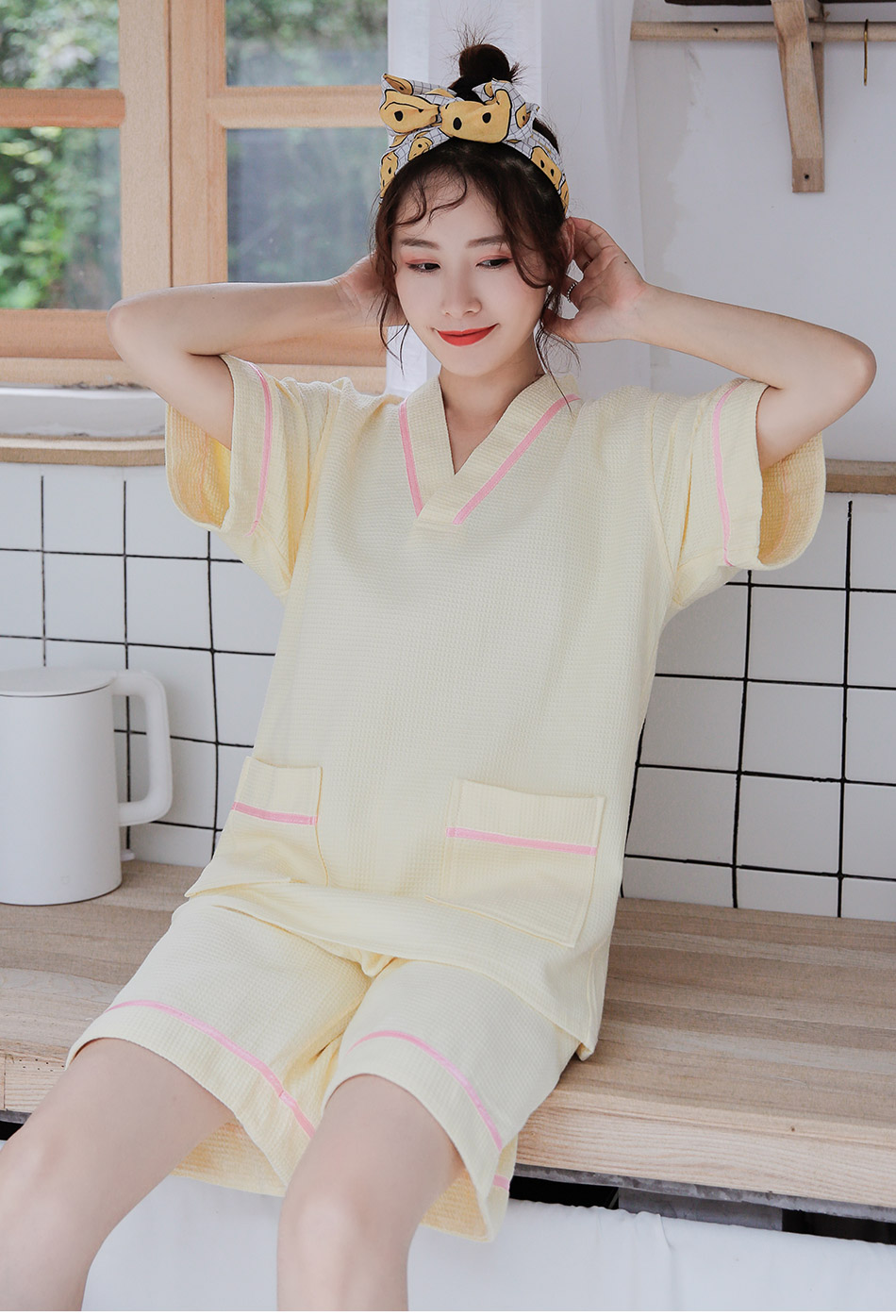 大码美容院汗蒸服女款纯棉浴服男女全棉华夫格桑拿服洗浴中心浴衣