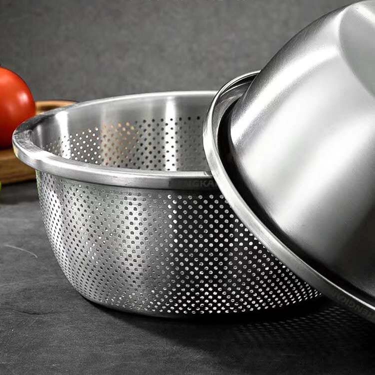 304不锈钢米筛食品级漏盆洗菜盆淘米盆加厚圆形家用水果篮沥水盆