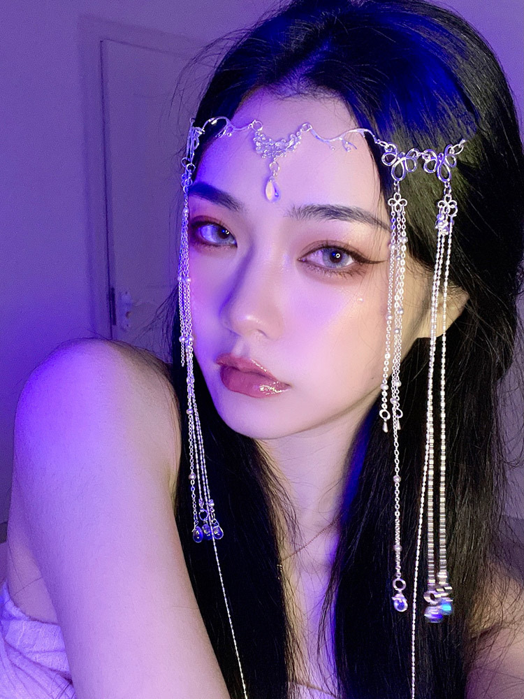 赵露思同款古风异域风情头饰汉服流苏发饰古装额饰眉心坠面帘面纱