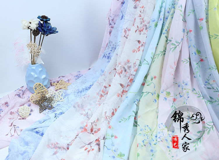 50d印花雪紡布料 古風絲綢古裝漢服裙子布料絲巾春夏衣裙服裝面料