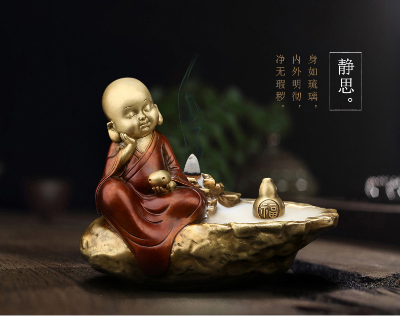 慕洛奇禅意小和尚静思开悟舍得祈福小和尚全铜摆件装饰工艺品店铺开业
