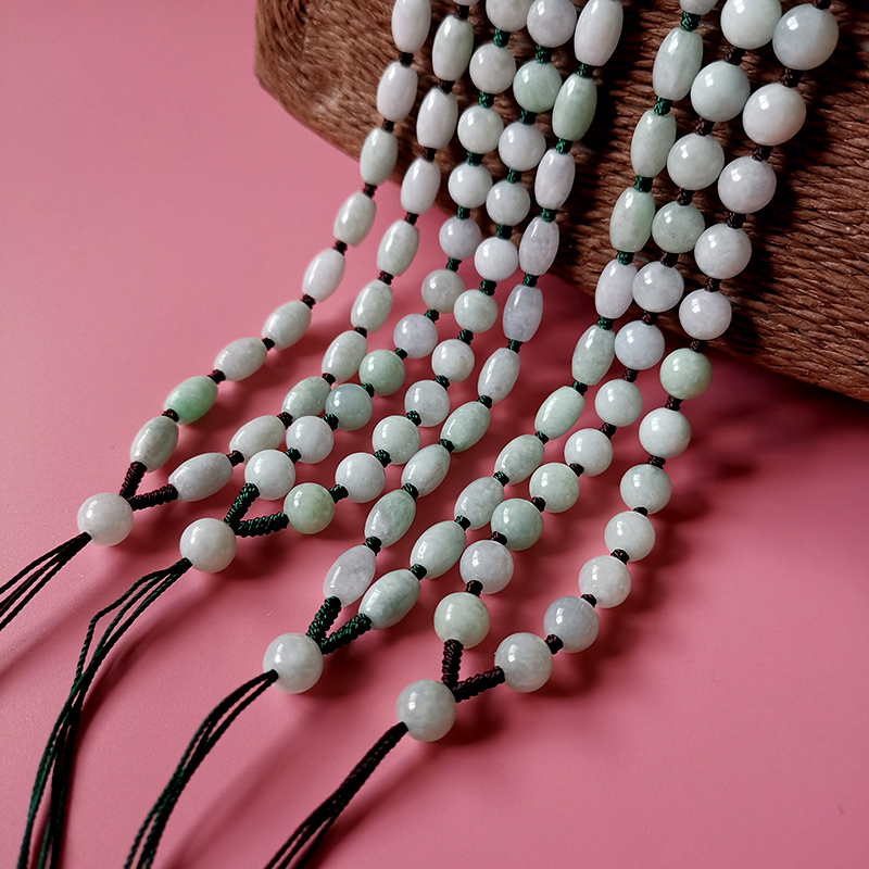 翡翠玉圆珠吊坠挂绳男手工绳子高档编织米珠项链绳挂脖玉石链子