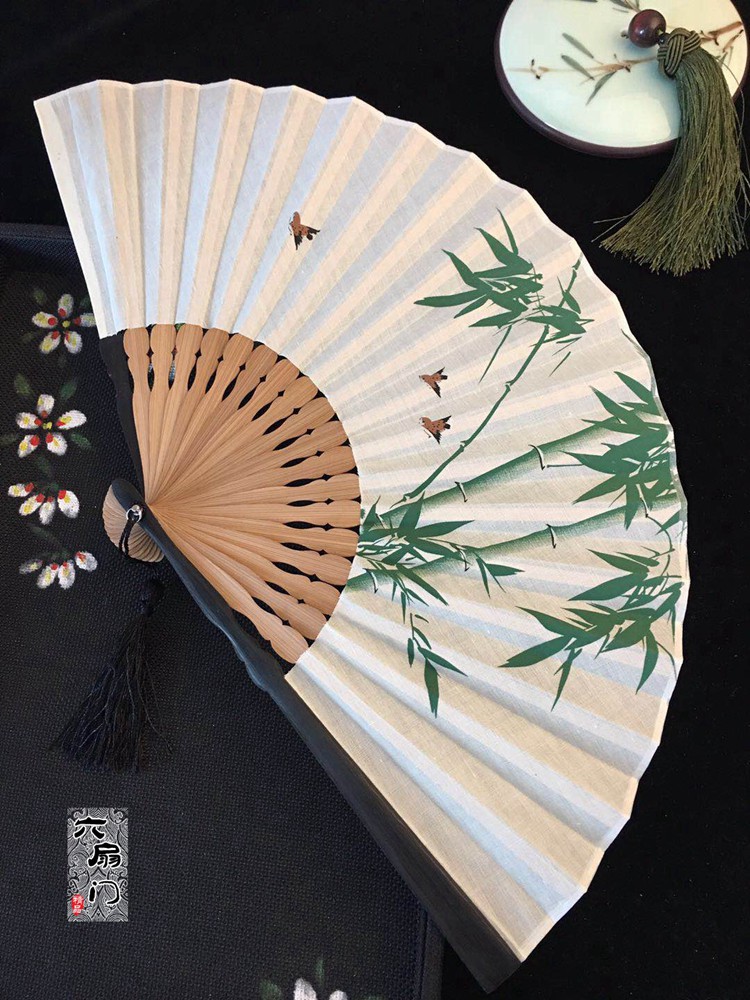 7寸折扇子中国风竹子扇子男女随身折叠扇复古风汉服舞蹈扇夏折扇三维