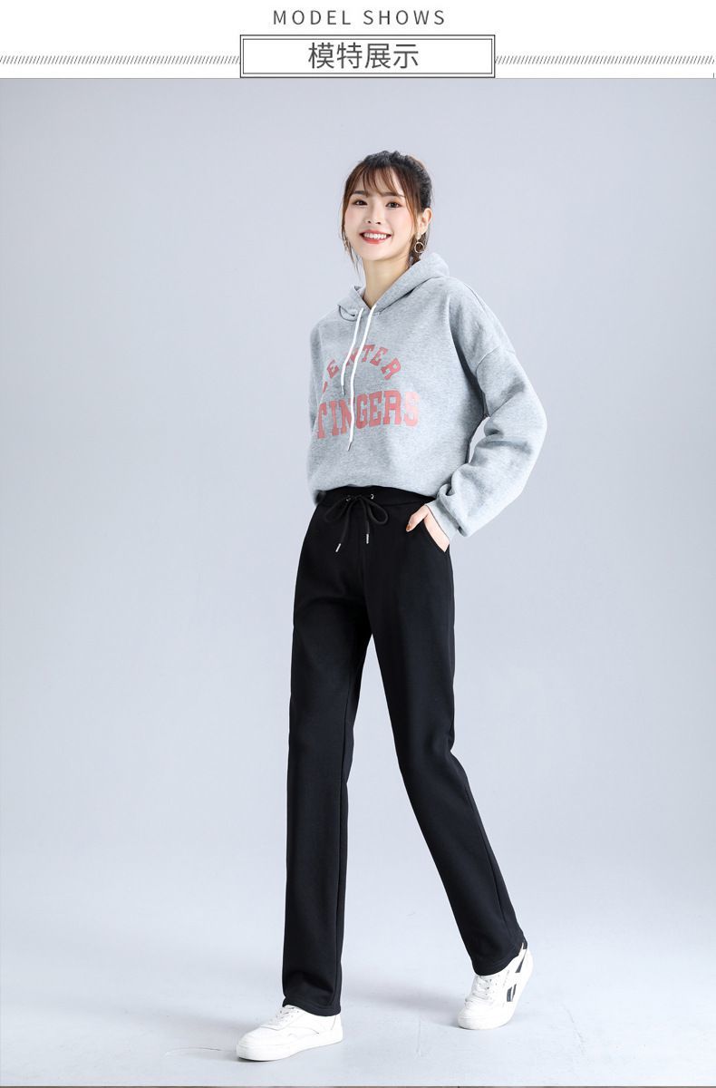 佚貌yimao加绒运动裤女裤子秋冬季宽松休闲直筒裤2021新款外穿加厚