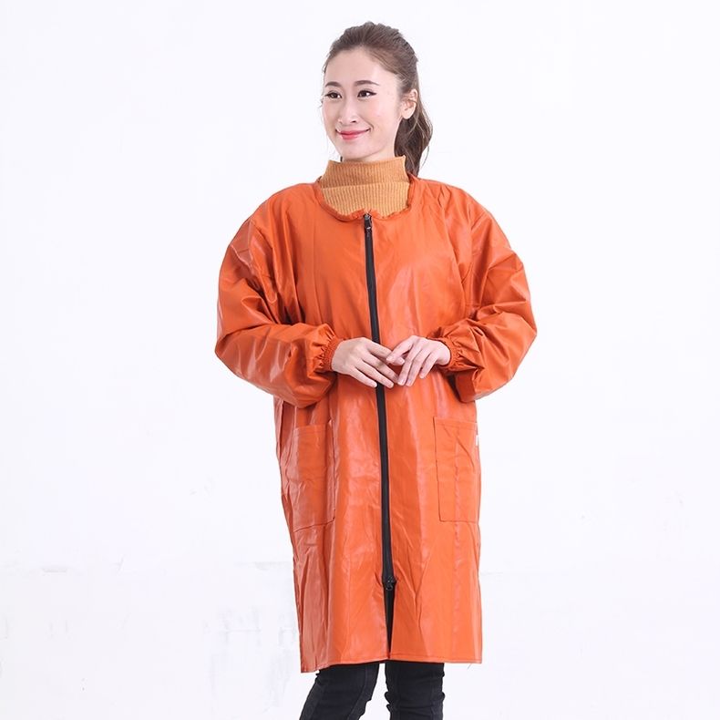 羽绒服罩衣成人女冬季pu皮防水防油中长款工作服长袖外套大人围裙颜色