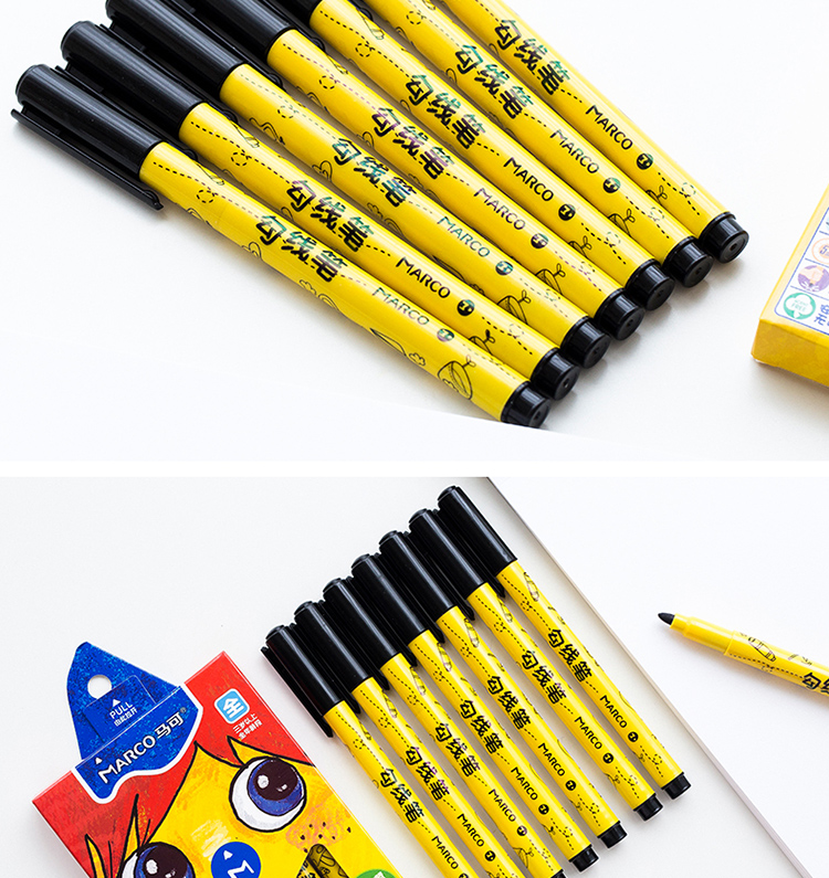 8支黑色勾线笔小学生幼儿园儿童水性勾线笔绘画勾边描边美术手绘画画