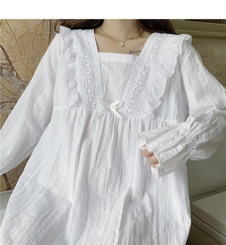 睡裙女春秋2021年新款公主风长袖睡衣秋冬长款连衣裙10天内发货白色s