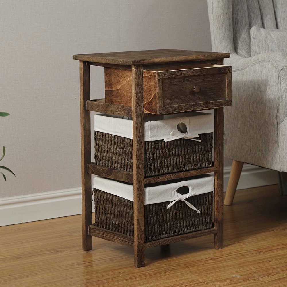 逸家伴侣中式复古床头柜简约收纳柜斗柜田园储物柜实木柜长4050cm小