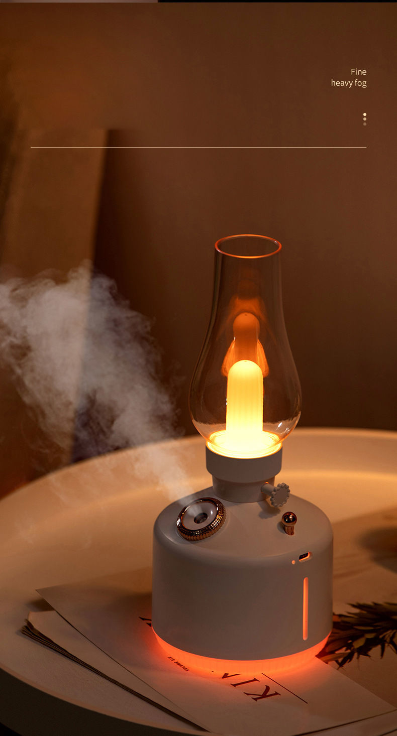 黑色灯体家居氛围灯不插电加湿器复古煤油灯usb喷雾空气加湿机led七彩