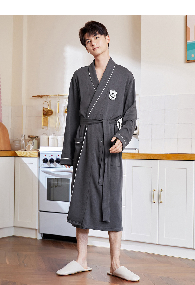 森马睡衣男春秋薄款纯棉男士长款浴衣家居服晨袍长袖浴袍夏可外穿