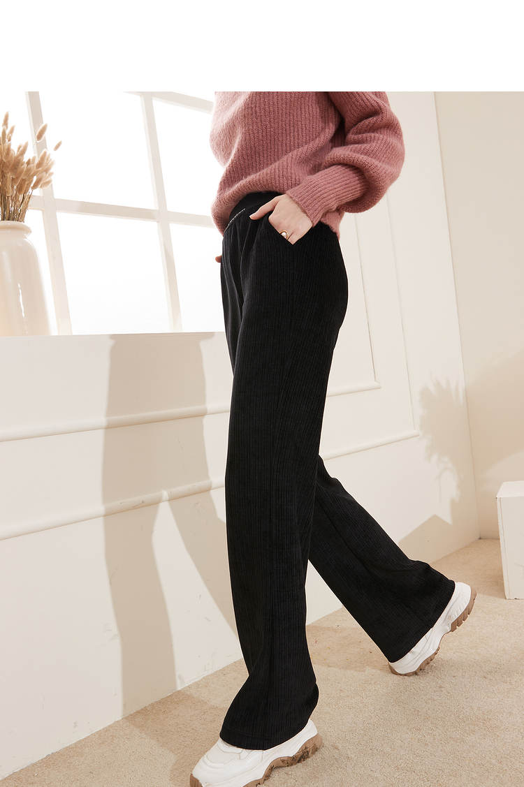 三彩2020秋季新款松紧腰高腰雪尼尔绒微喇裤宽松拖地裤长裤女