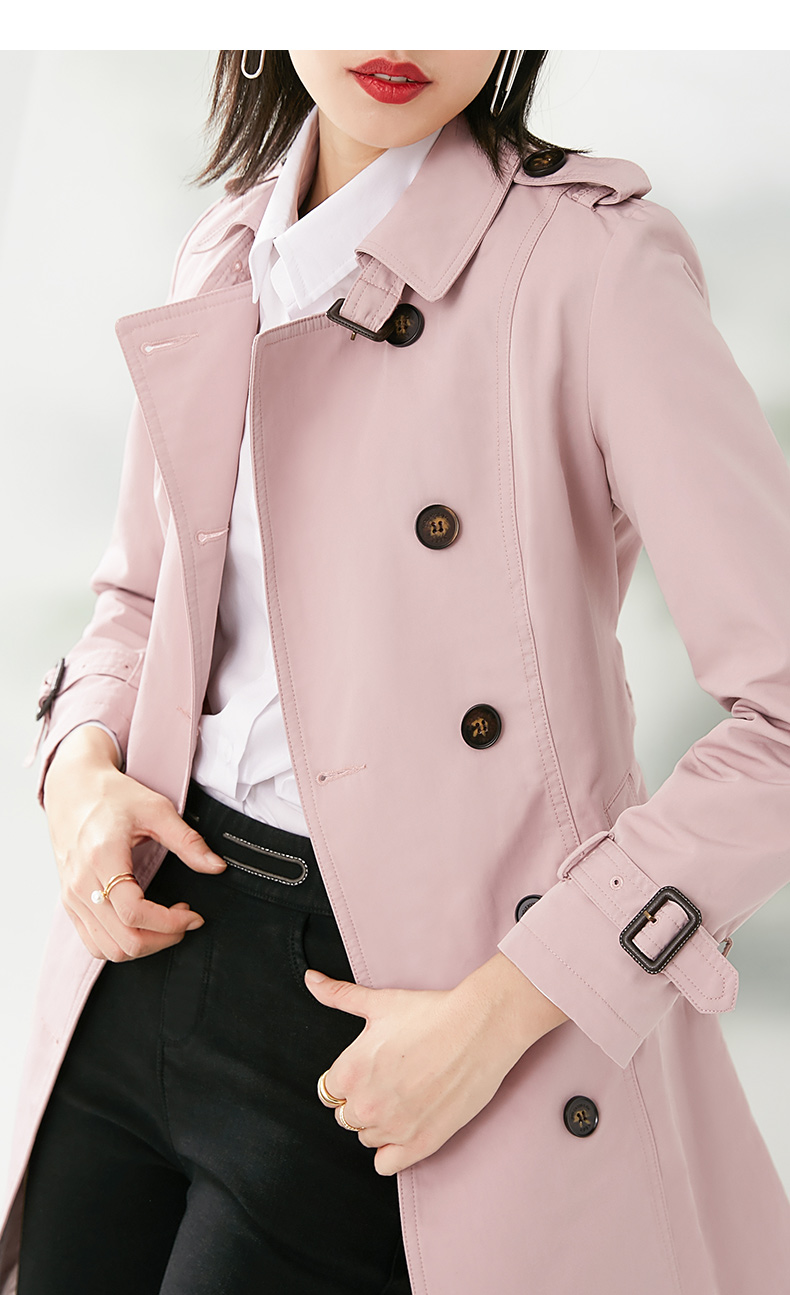 晚白2021春季新品时尚简约纯色翻领长袖中长款修身显瘦风衣外套女