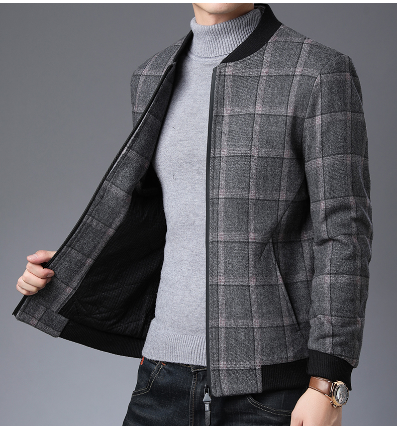 恒源祥中年格子夹克羊毛短款呢子外套男冬季加厚毛呢大衣男士休闲上衣