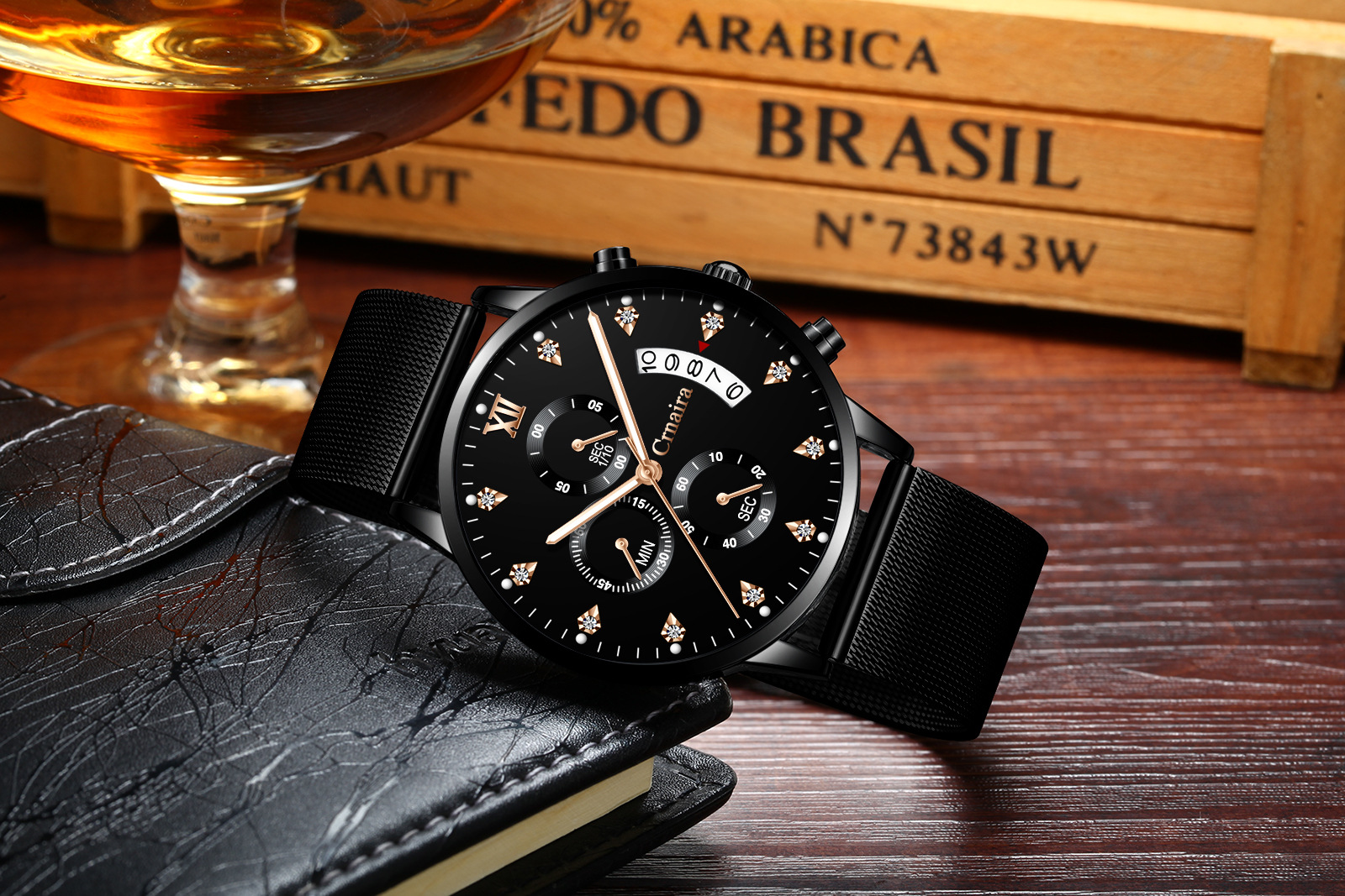 卡奈亚(crnaira)新款跨境石英表表男钻石款石英表男士多功能防水送