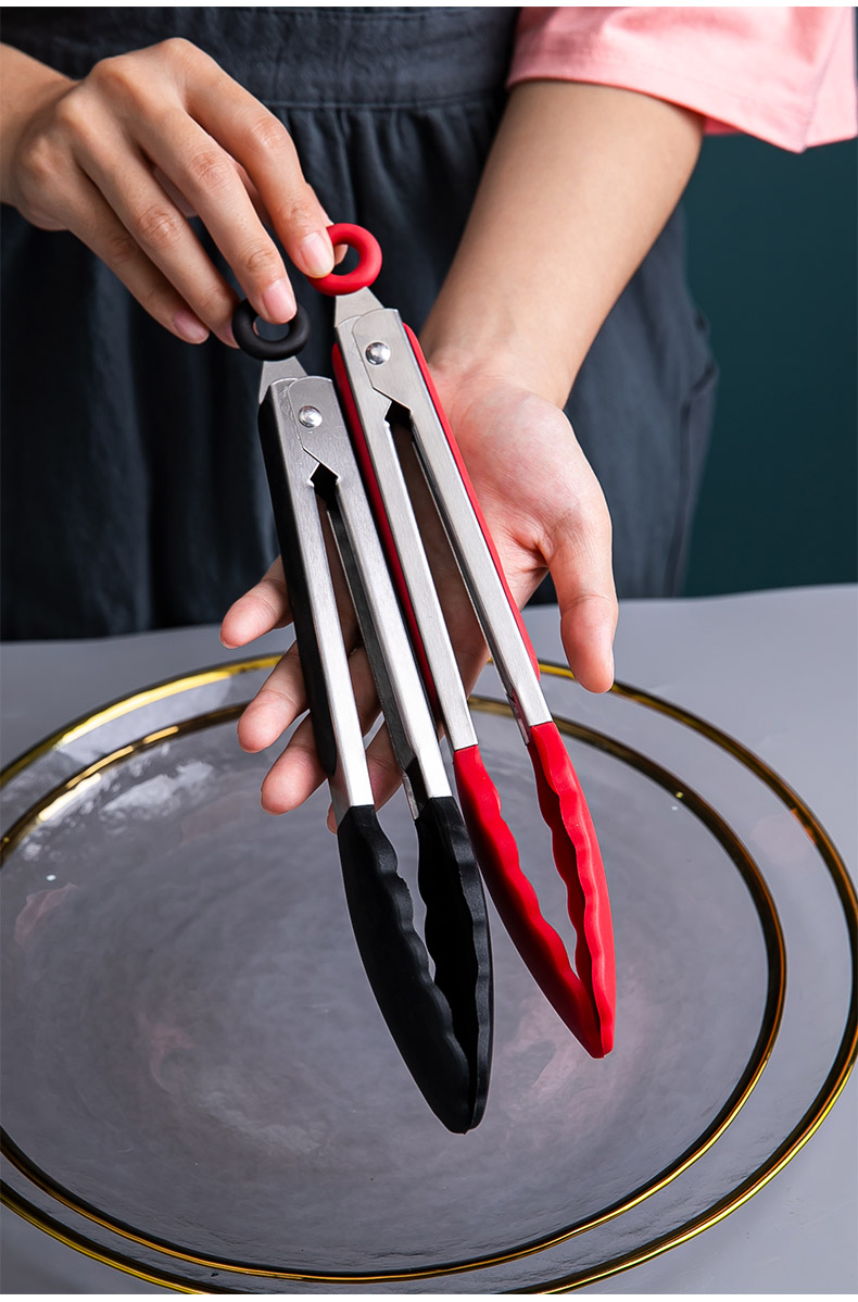 不锈钢厨房食品夹子烘焙精灵不粘锅硅胶牛排夹防烫面包蔬菜烤肉食物