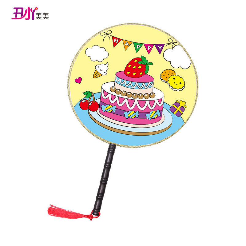 儿童丙烯手绘画空白扇子diy宫廷扇圆扇团扇幼儿园涂鸦手工材料包单把