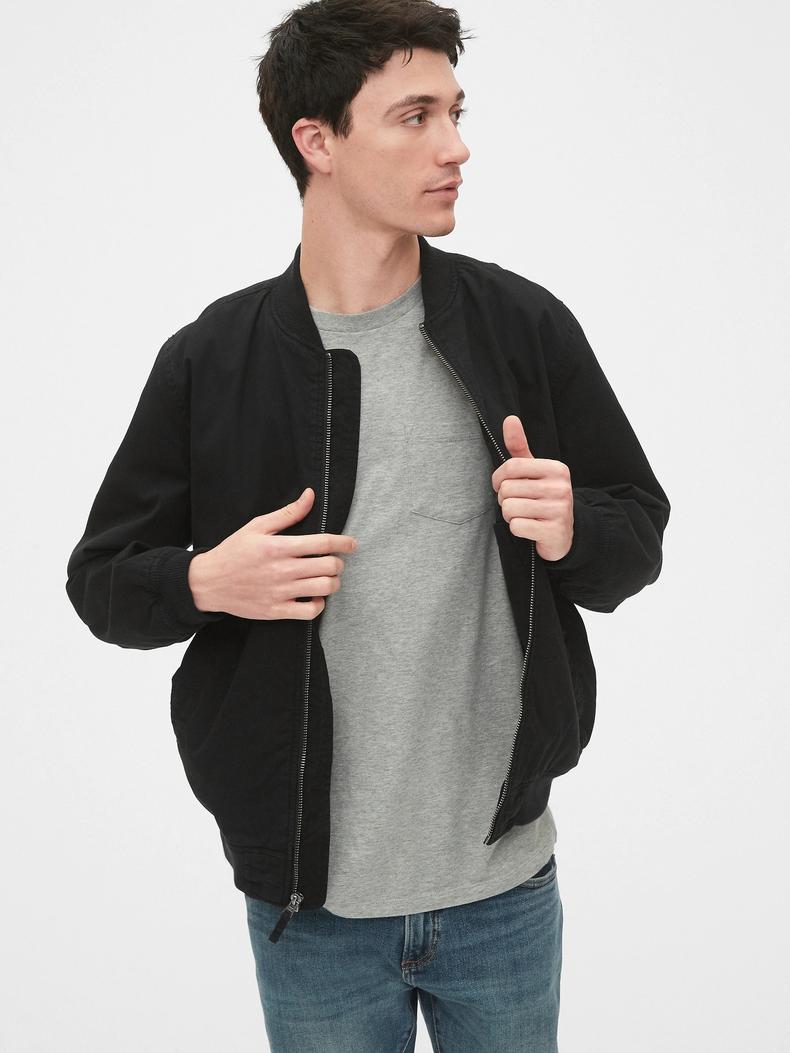 gap男装拉链棒球领外套春秋5466682020新款帅气纯色男士上衣潮