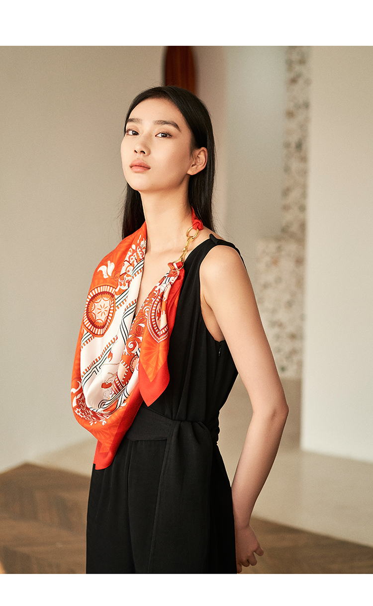 万事利春夏新品丝巾真丝时尚百搭领巾桑蚕丝双面印花大方巾孔雀阁