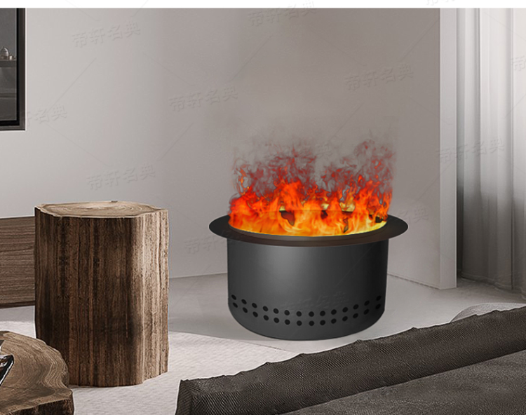 帝轩名典定制圆形雾化壁炉仿真火焰蒸汽嵌入式电子壁炉芯