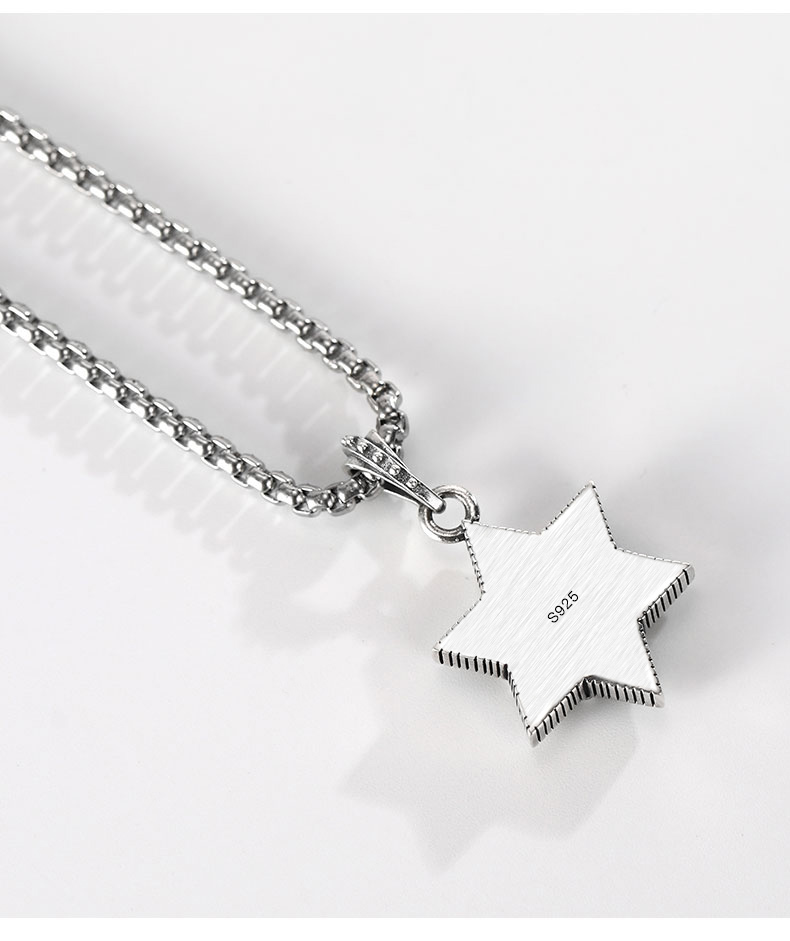 纯银六芒星简约项链男 百搭定制森系抖音古法银吊坠潮牌搭配衣服 jimi