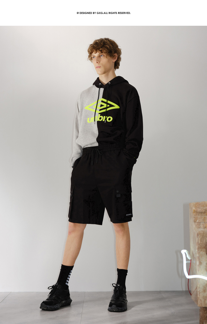 gxgxumbro茵宝联名商场同款秋新款时尚潮流黑灰连帽卫衣男士
