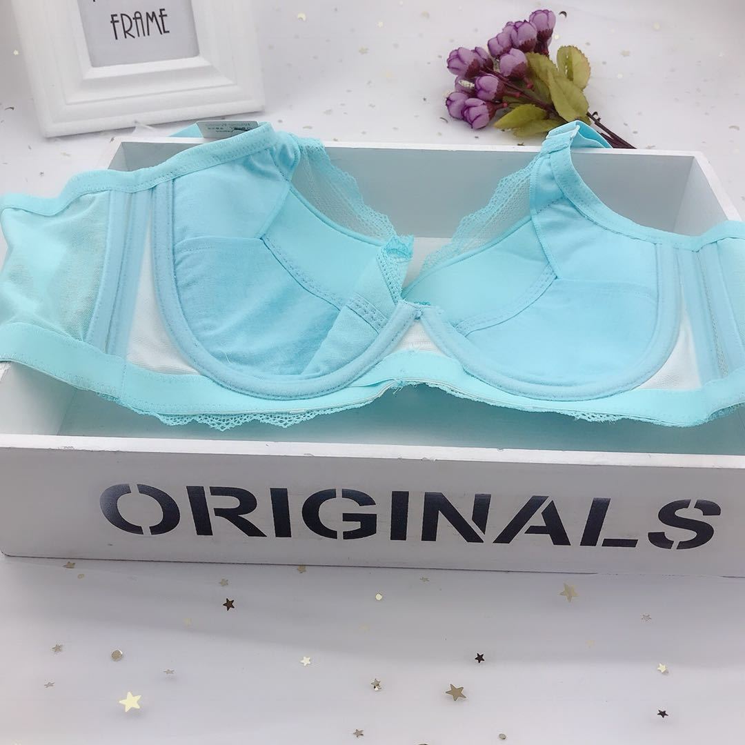 丽人内衣女有钢圈大码聚拢调整型收副乳上托胸罩薄款文胸湖蓝色36c
