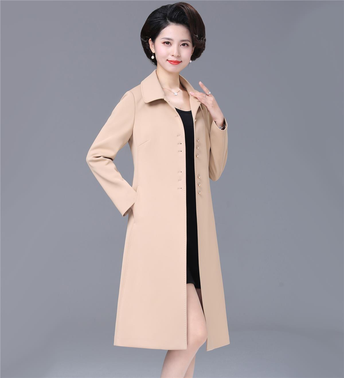 带里布高品质外套女新款50岁春秋气质贵夫人妈妈风衣女中长款女装