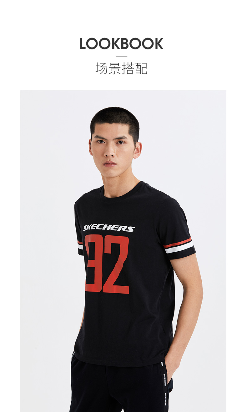 skechers斯凯奇男子新款圆领短袖t恤衫印花套头上衣sdams19b046