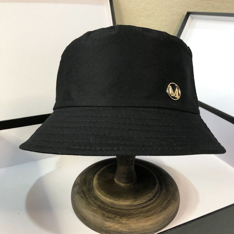 网红黑色渔夫帽女春夏韩版休闲百搭m标日系ins遮阳太阳帽子盆帽潮墨斗
