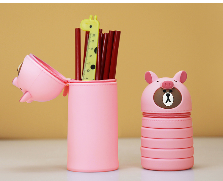 男孩女小学生圆筒圆柱形铅笔盒可爱笔盒韩版创意卡通笔袋硅胶伸缩笔筒