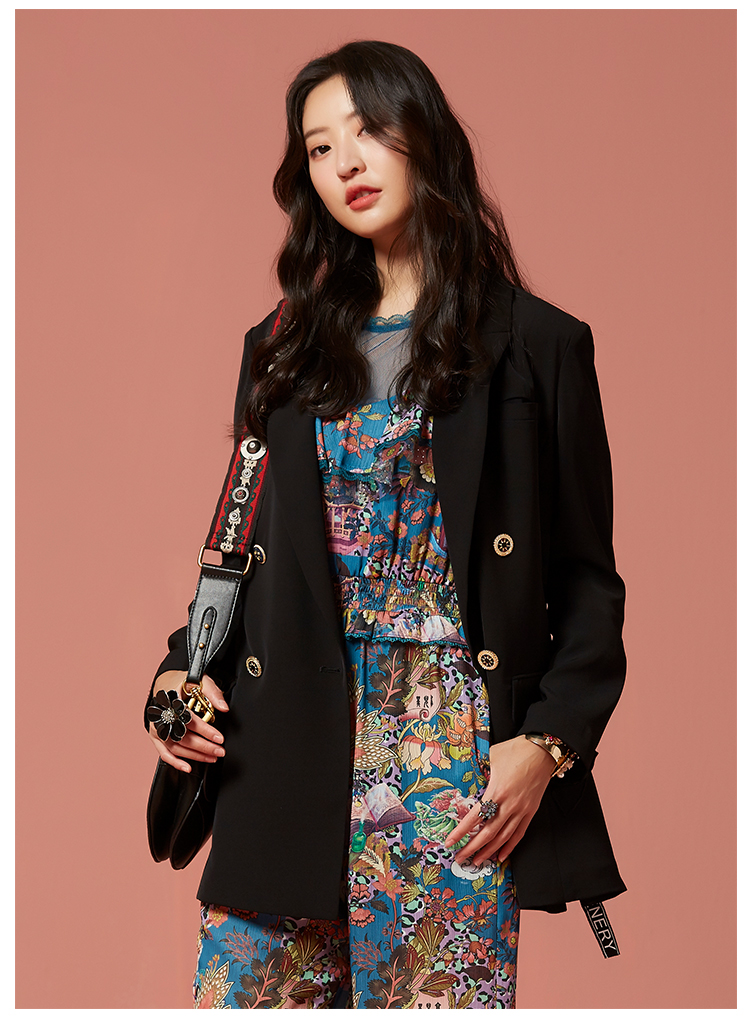 马克华菲女装2020年春季新款chic黑色西装外套女西服上衣商场直发