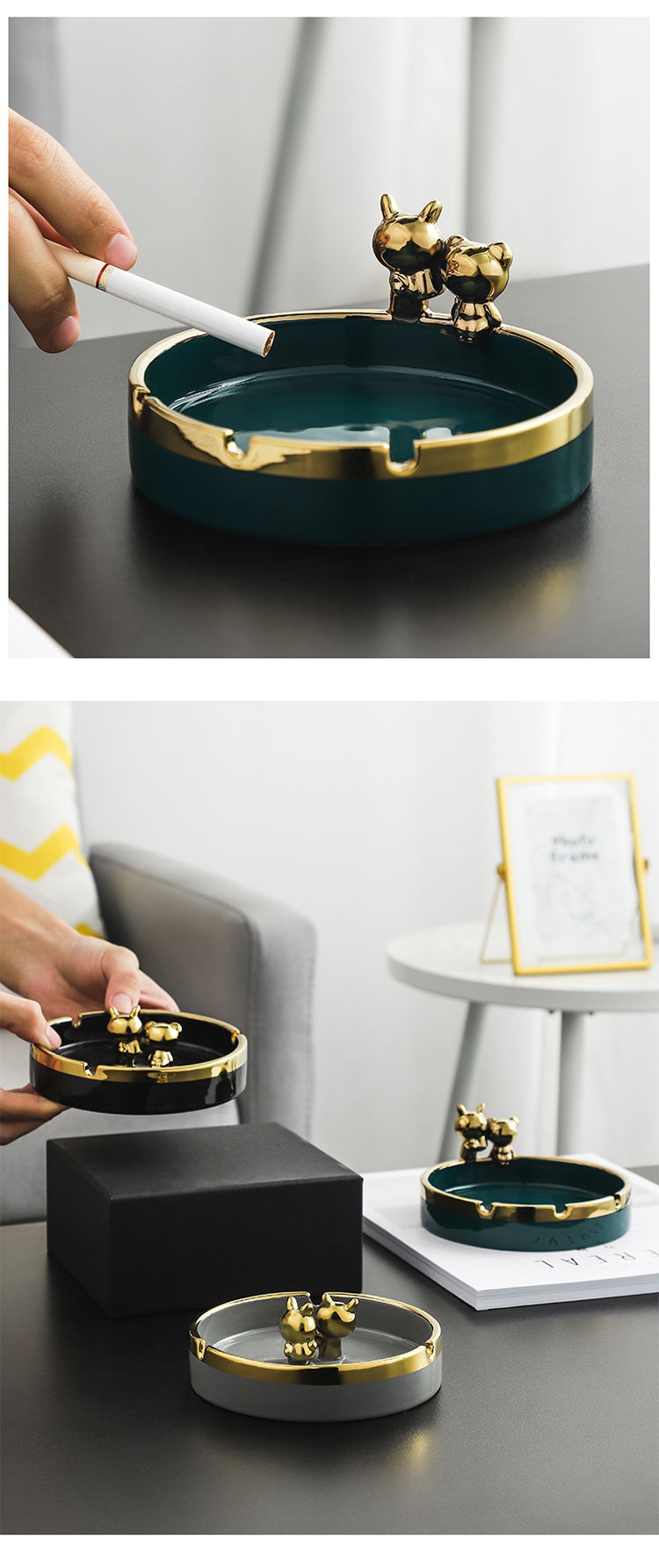 达卡尼装饰摆件 办公室茶几个性陶瓷小熊烟灰缸装饰品客厅卧室家用烟