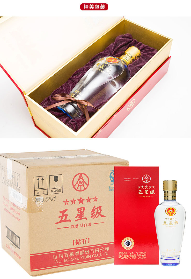(wuliangye)品牌主体包装清单五粮液五星级钻石箱装x1包装清单注意
