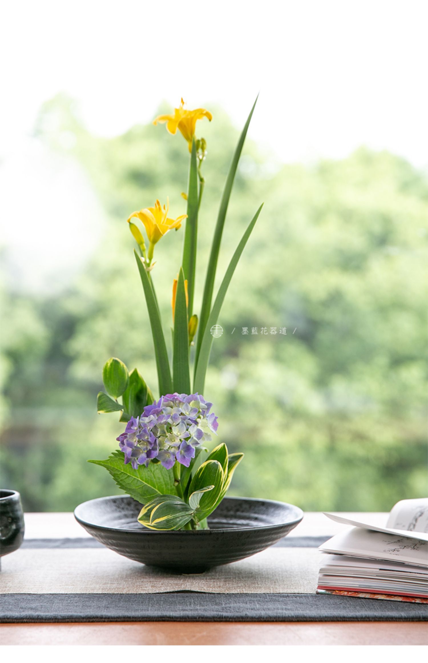 优选好货陶瓷花盆花盘剑山插花器中式插花器皿花器禅意日式小原流花道