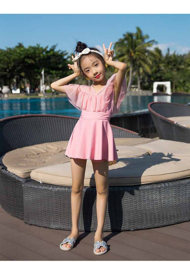 新款韩国亲子泳衣母女连体裙式女童女孩童游泳衣沙滩小童泳装