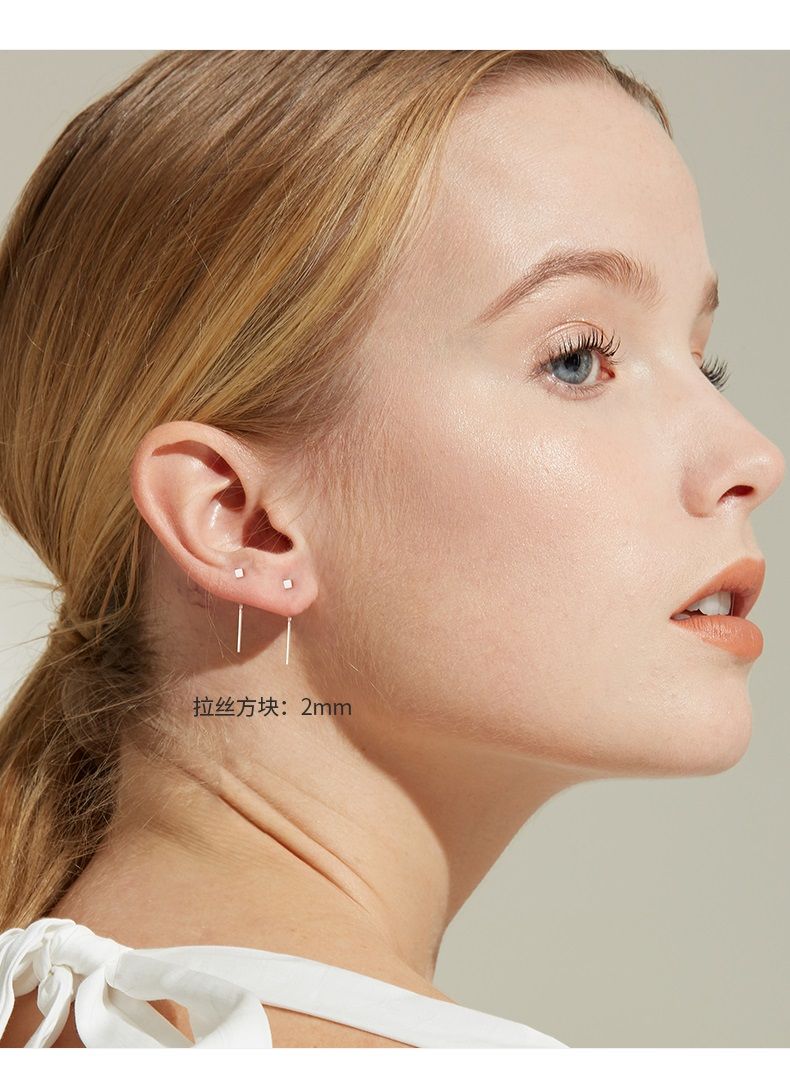 s925纯银耳线小耳垂适合耳环女气质红显脸瘦的耳链长款耳饰耳钉