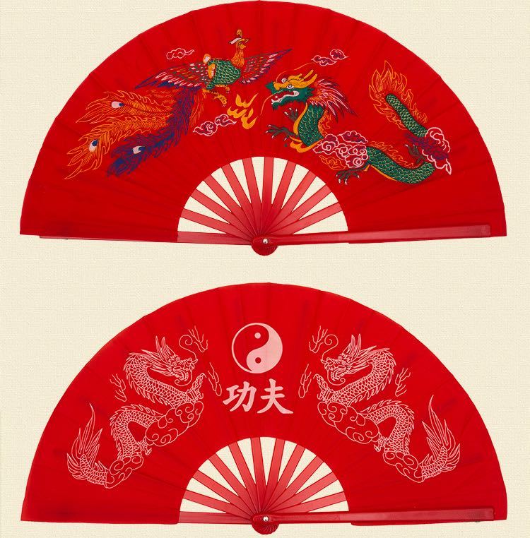 做操扇太极功夫扇子响扇红色舞蹈扇子儿童成人竹骨塑料骨武术扇子