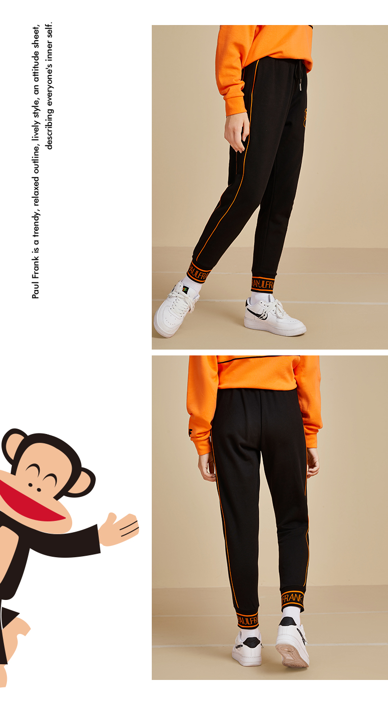 大嘴猴春秋季新款休闲裤女潮撞色小脚宽松抽绳裤子