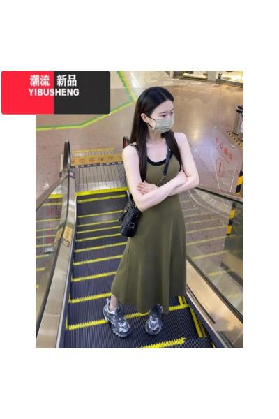 YIBUSHENG看辣妹风收腰气质连衣裙女季新款小个子无袖吊带背心长裙子