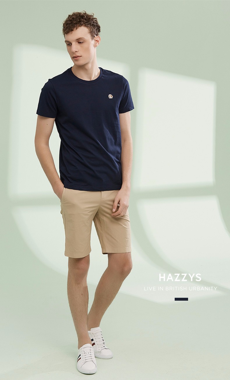 phiz系列哈吉斯hazzys夏装新款t恤衫男时尚简约纯色棉t恤