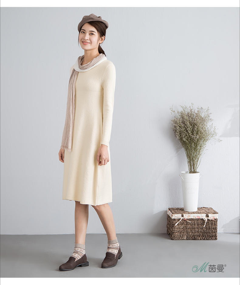 茵曼(inman)女士针织/毛衣 茵曼女装秋装新款长袖针织连衣裙a字裙中
