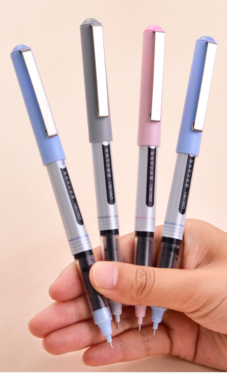 得力deli直液笔走珠笔中性笔05mm黑色全针管碳素水性笔签字水笔圆珠笔