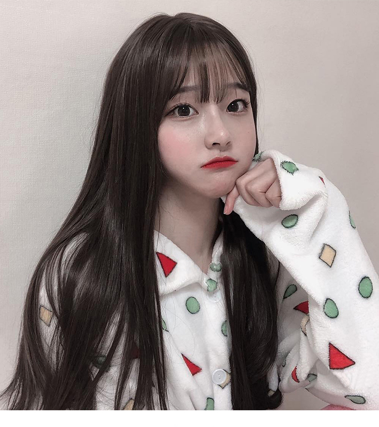 假发女黑长直发全头套韩国网红空气刘海自然逼真学生长发新式发套 你