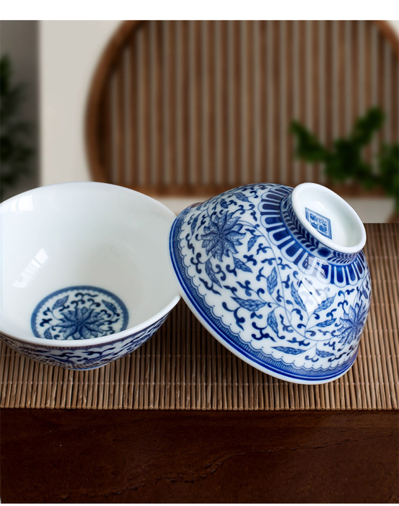 lichen 景德镇陶瓷餐具手工缠枝莲釉下彩青花瓷碗盘碟子套装仿古中式